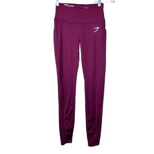 Gymshark Womens Aspire Dry Burgundy Leggings Pockets Size XS Workout Gym